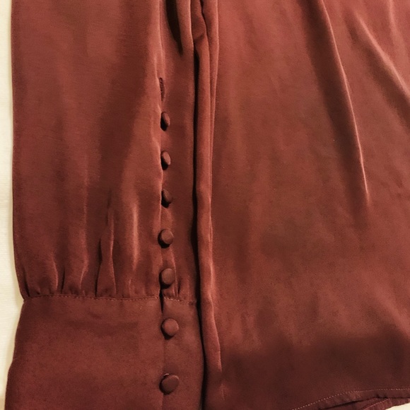 Express Burgundy Silk Blouse | Button Cuff Detail | Round Neck - Picture 2 of 3